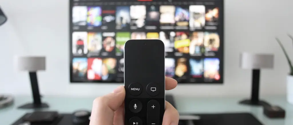 Controle remoto diante de um catálogo na TV