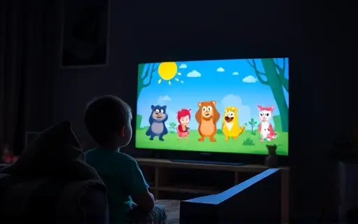 Criança assistindo desenho animado na TV