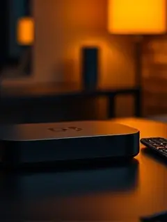 TV Box com controle remoto sobre a mesa